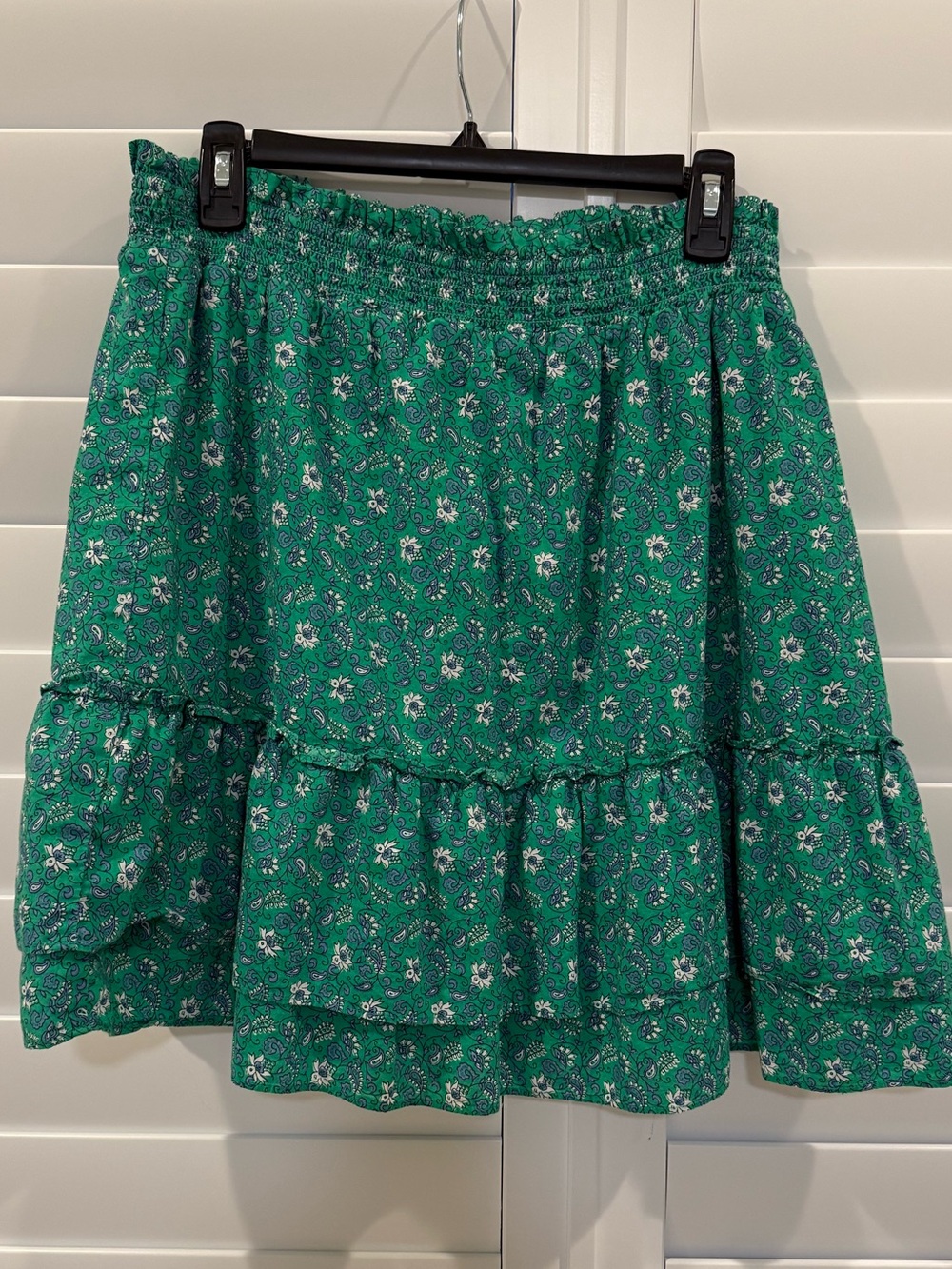 J. Crew Green Floral Ruffle Tiered Mini Skirt - Green - Good Condition - XL
